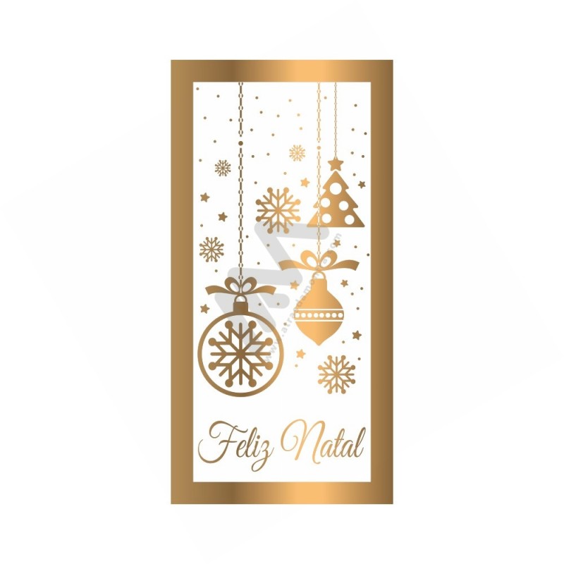 Roll with 200 Sticker Labels "Feliz Natal" - Gold