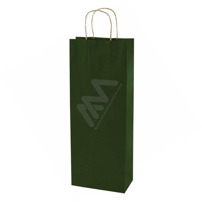 Sacos de Papel Asa Torcida Verde Kraft 12x36x9