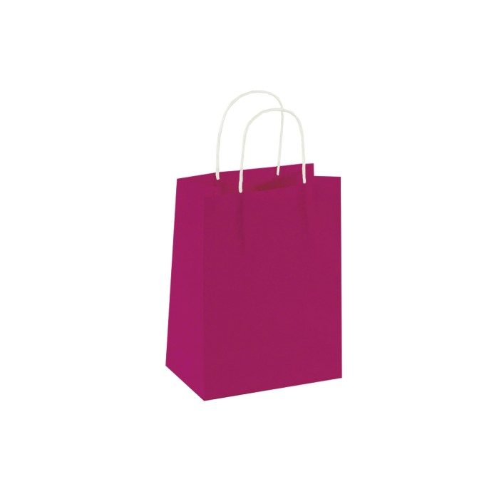 110 g/m² Fuchsia Twisted Handle Paper Bags 14x18x8 5601795010134 Atrás da Montra