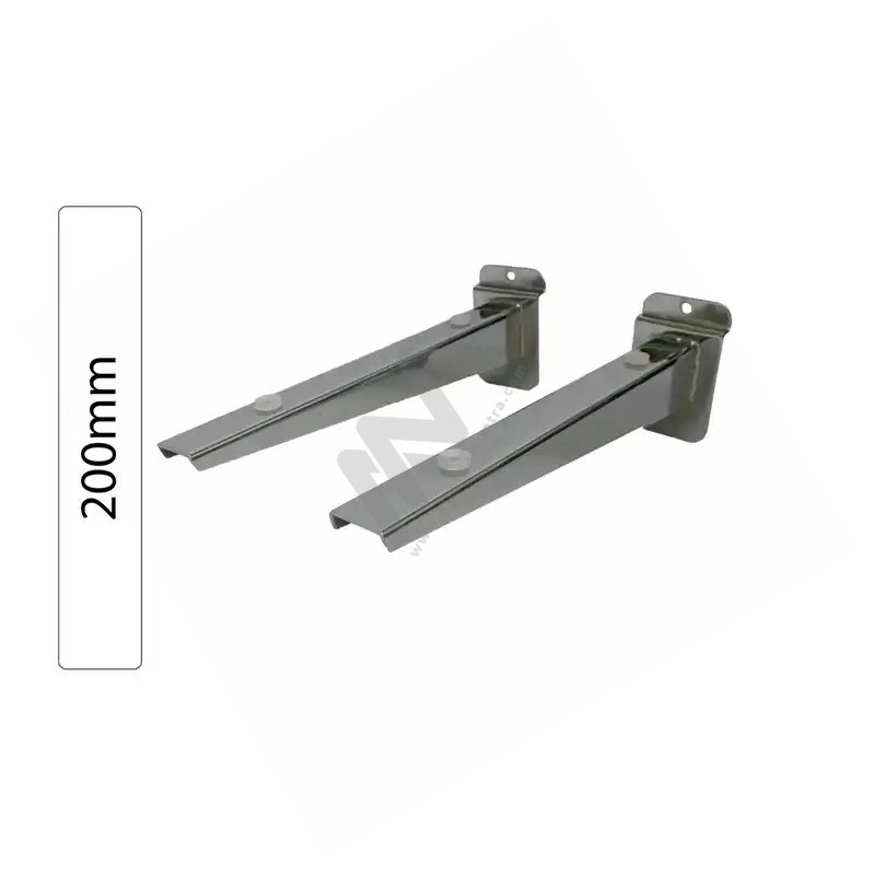 Pair of Chrome Shelf Supports for Slatwall Panel 200mm Pair of Chrome Shelf Supports for Slatwall Panel 200mm
