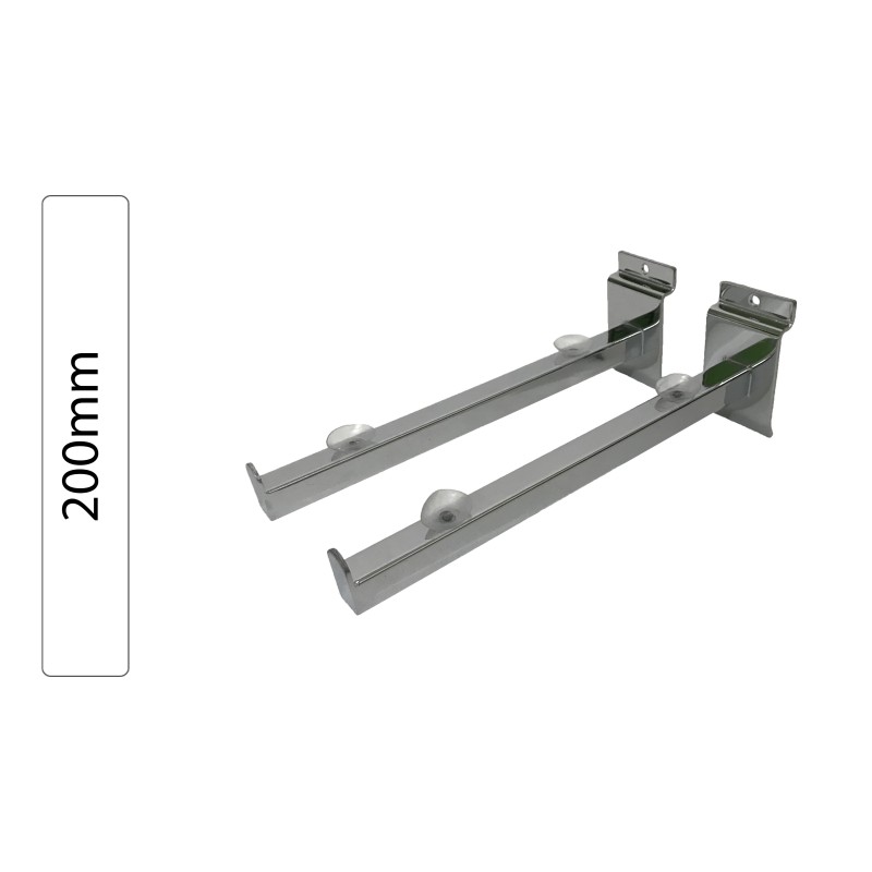 Pair of "U-shaped" Chrome Shelf Supports for Slatwall Panel 200mm Pair of "U-shaped" Chrome Shelf Supports for Slatwall Panel 200mm