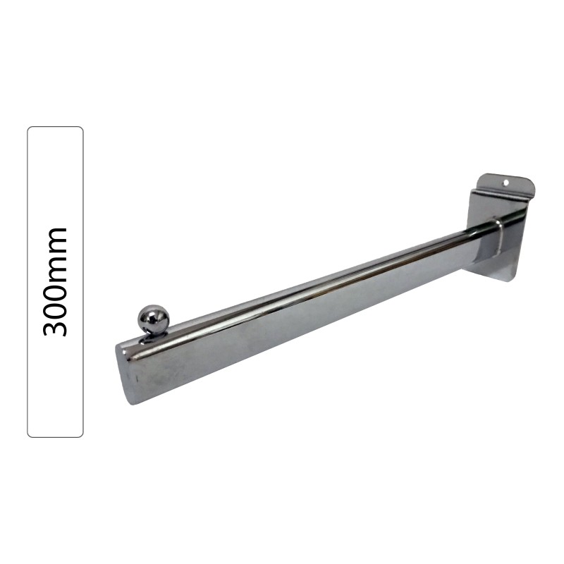 Chrome Arm with Single Ball End for Hangers for Slatwall Panel 300mm Chrome Arm with Single Ball End for Hangers for Slatwall Panel 300mm