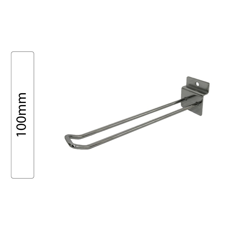 Double Chrome Hook for Slatwall Panel 100mm Double Chrome Hook for Slatwall Panel 100mm