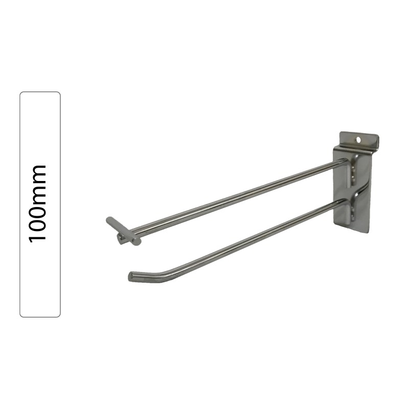 Chrome Hook with Price Holder for Slatwall Panel 100mm Chrome Hook with Price Holder for Slatwall Panel 100mm