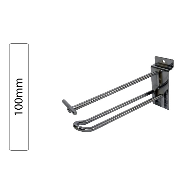 Chrome Double Hook with Price Holder for Slatwall Panel 100mm Chrome Double Hook with Price Holder for Slatwall Panel 100mm
