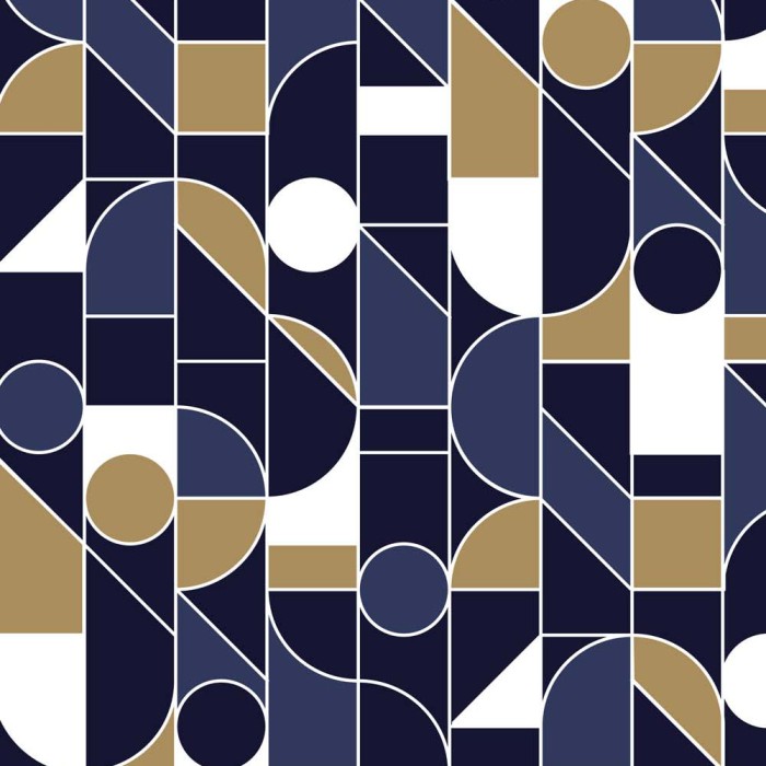 Wrapping Paper with geographic shapes in blue, gold and white tones 70cm x 100cm