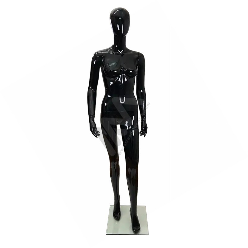 Manequim Senhora / Mulher com Cabeça sem feições Preto Brilhante Atrás da Montra Manequim Senhora / Mulher com Cabeça sem feições Preto Brilhante Atrás da Montra