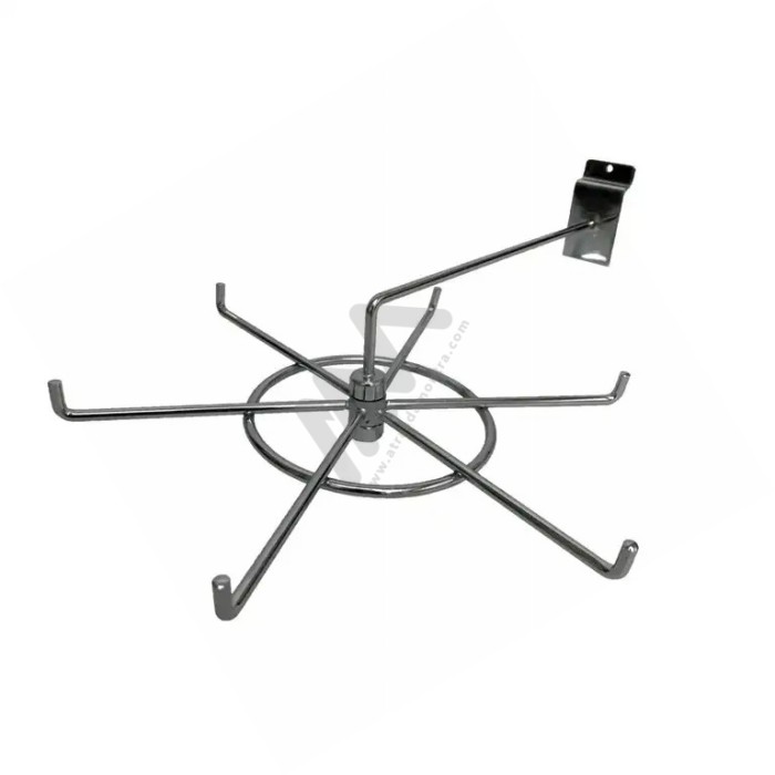 Suporte Cromado Roseta para Painel Ranhurado bonés, chapéus, lenços, echarpes, cachecóis, capacetes leves