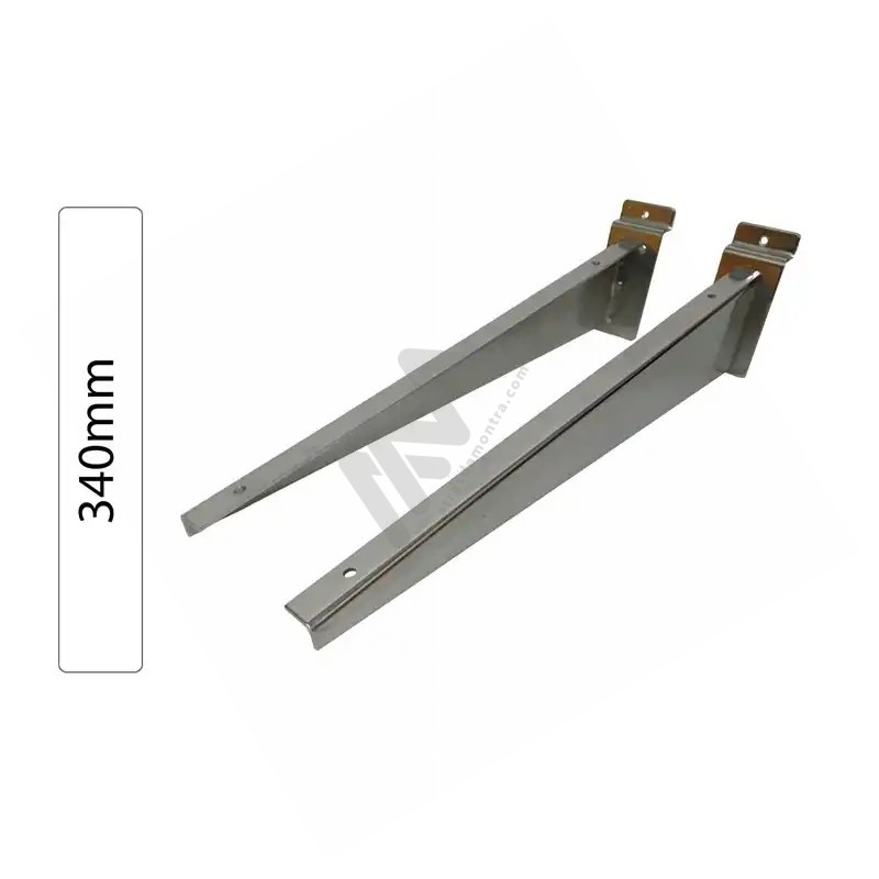 Pair of Chrome Angled Shelf Supports for Slatwall Panel 340mm Pair of Chrome Angled Shelf Supports for Slatwall Panel 340mm