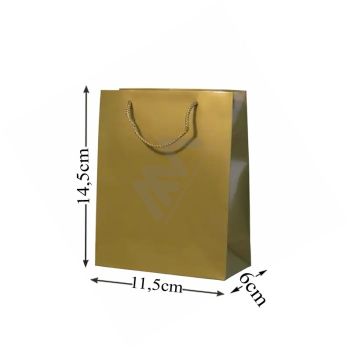Gold Rope Handle Paper Bag 160 g/m² 11,5x14,5x6 - 12 units