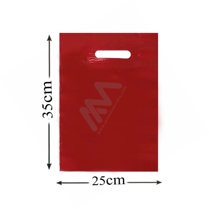 Sacos Plástico Asa Vazada Reforçada Vermelho 25x35 - Pack de 100 Unidades c/ 60 microns