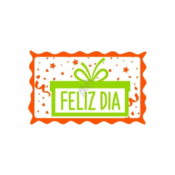 Roll with 200 wrapping labels "Feliz Dia"