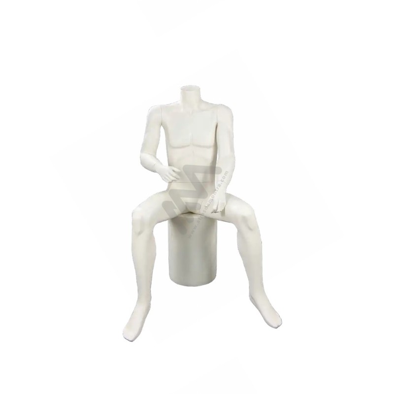 Manequim Homem Sentado sem Cabeça Branco Atrás da Montra Manequim Homem Sentado sem Cabeça Branco Atrás da Montra