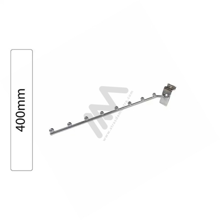 8-Ball Angled Chrome Arm for Hangers for Slatwall Panel 400mm