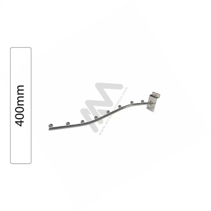 8-Ball Wave Chrome Arm for Hangers for Slatwall Panel 400mm