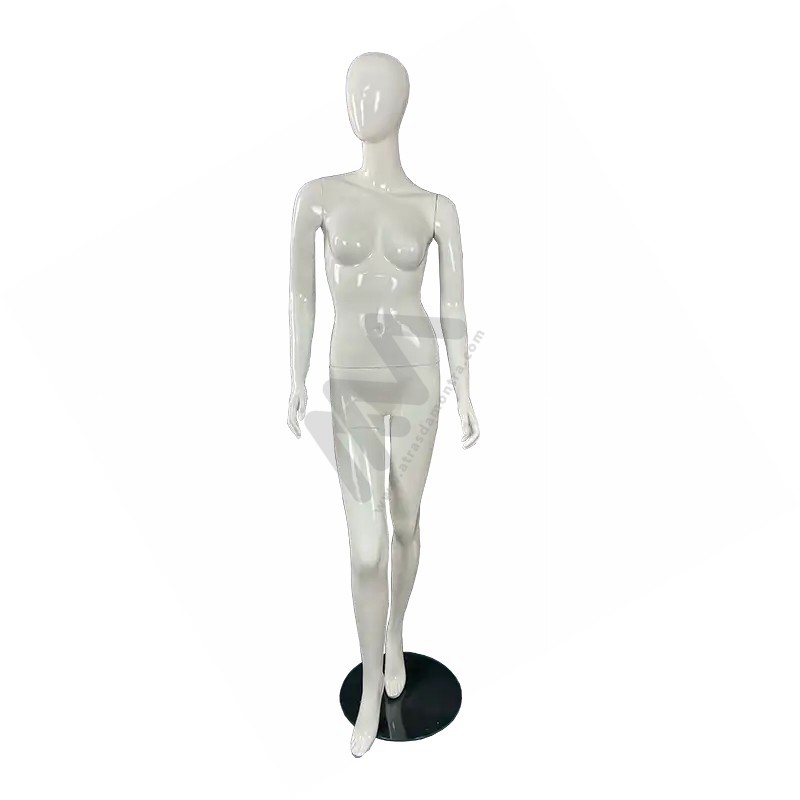 Manequim Senhora / Mulher com Cabeça sem feições Branco Brilhante Atrás da Montra Manequim Senhora / Mulher com Cabeça sem feições Branco Brilhante Atrás da Montra