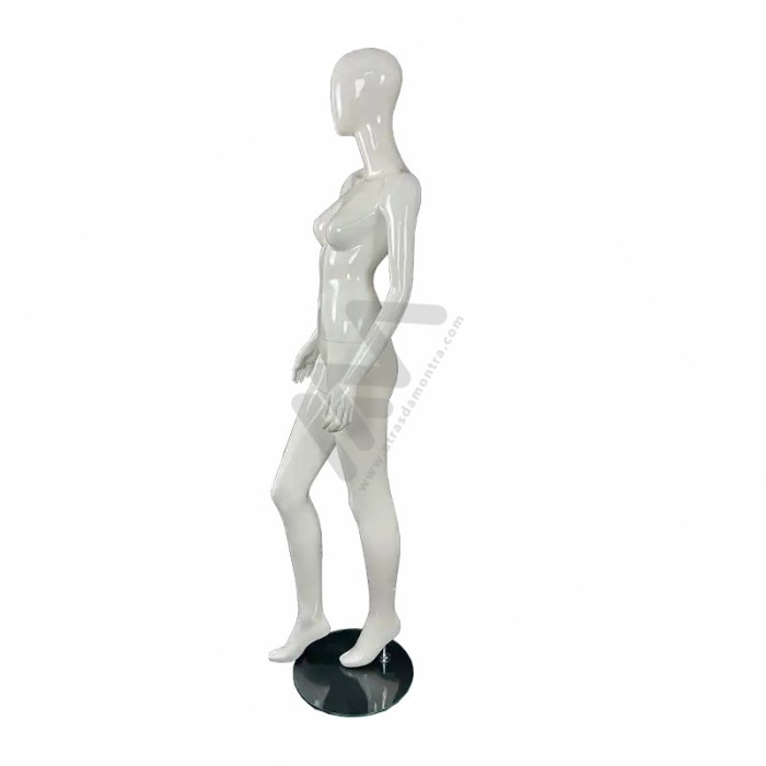 Manequim Senhora / Mulher com Cabeça sem feições Branco Brilhante Atrás da Montra