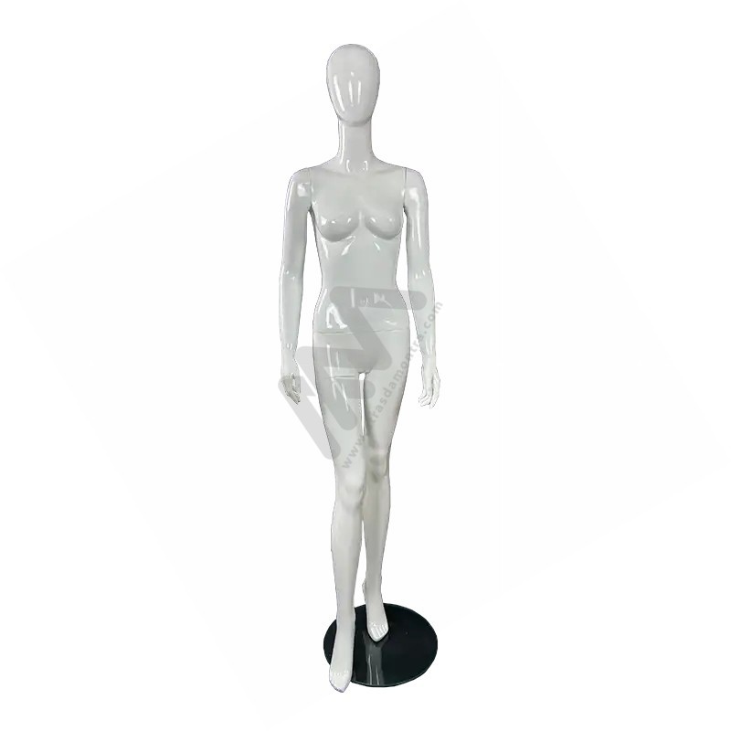 Manequim Senhora / Mulher com Cabeça sem feições Branco Brilhante Atrás da Montra Manequim Senhora / Mulher com Cabeça sem feições Branco Brilhante Atrás da Montra