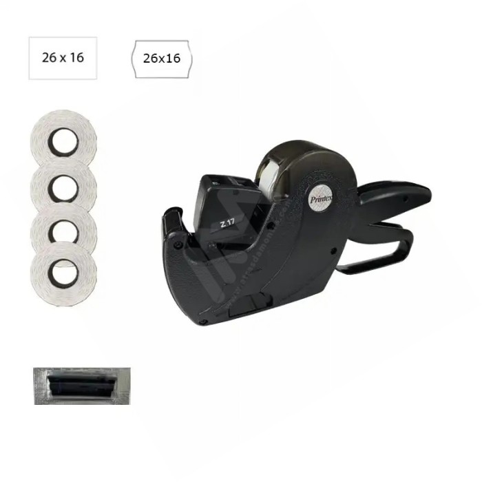 Pack com etiquetadora Z17, 4 rolos de etiquetas onda 26x16 mm e tinteiro extra