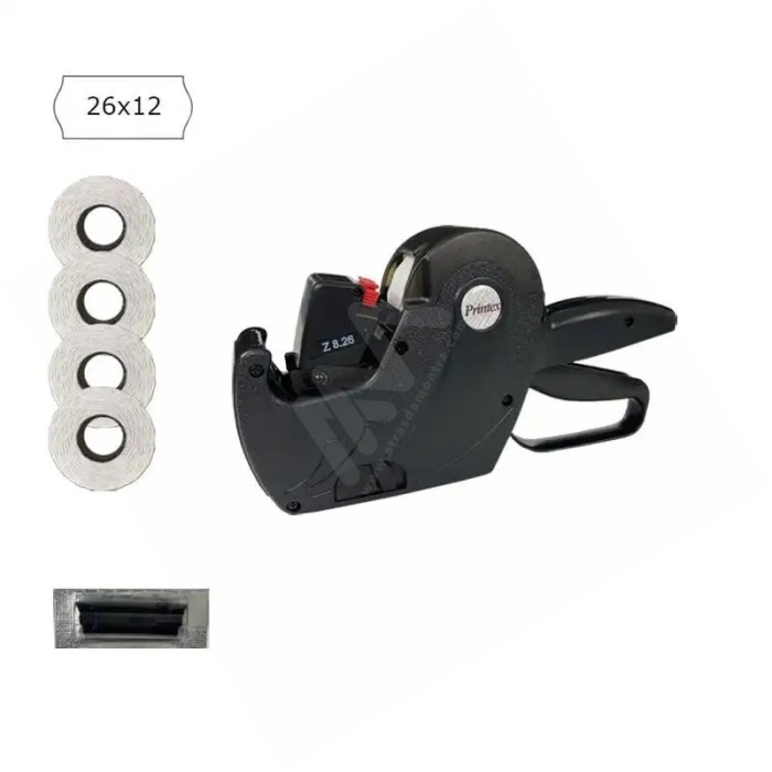 Pack com 4 rolos e tinteiro extra para etiquetadora manual Printex Z8