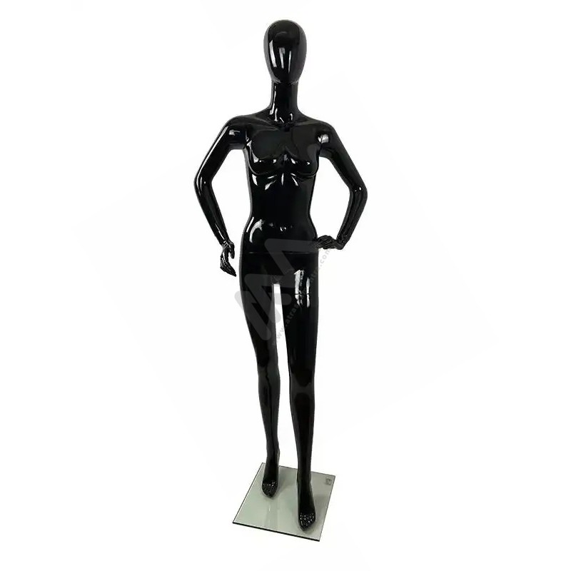 Manequim Senhora / Mulher com Cabeça sem feições Preto Brilhante Atrás da Montra Manequim Senhora / Mulher com Cabeça sem feições Preto Brilhante Atrás da Montra