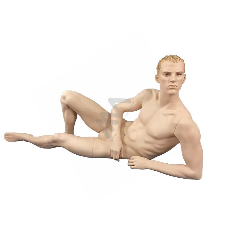 Cream Lying Men Mannequin with Head Atrás da Montra Cream Lying Men Mannequin with Head Atrás da Montra