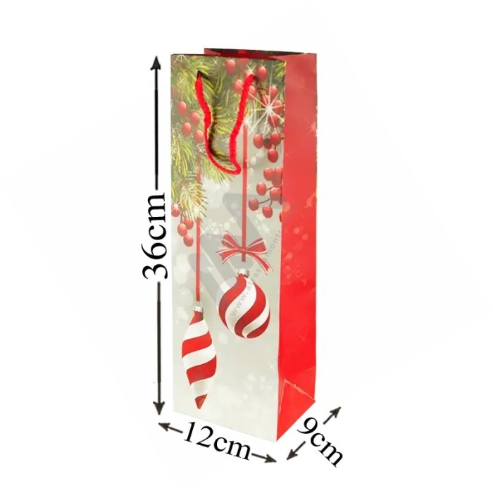 Christmas Handle Paper Bag for Bottles 12x36x9