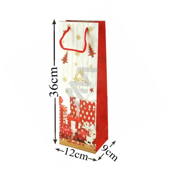 Christmas Handle Paper Bag for Bottles 12x36x9