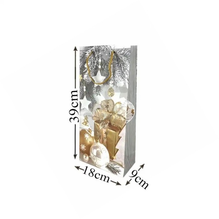 Christmas Handle Paper Bag for Bottles 18x39x9