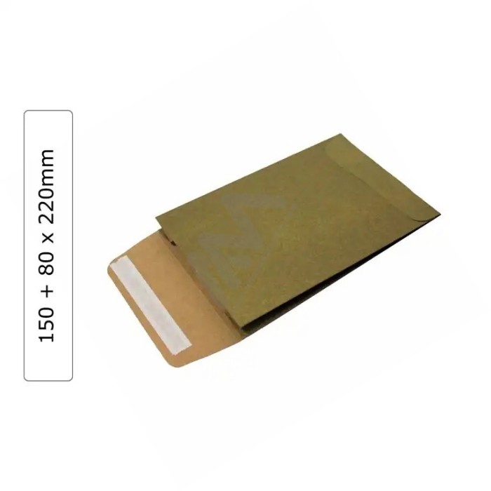 Envelopes Ouro Kraft 150+80x220mm - Pack 100 uni.