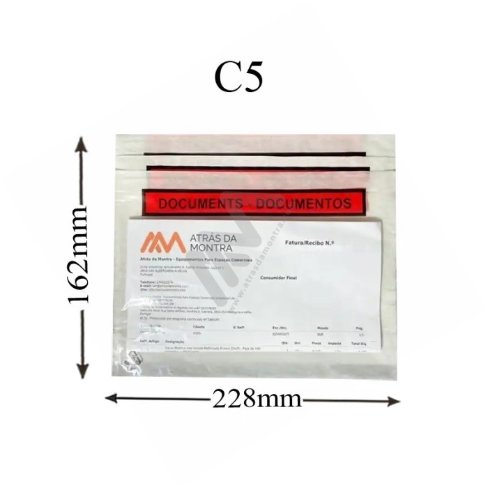 Envelopes Auto-adesivos Porta Documentos C5 impresso 228x162mm