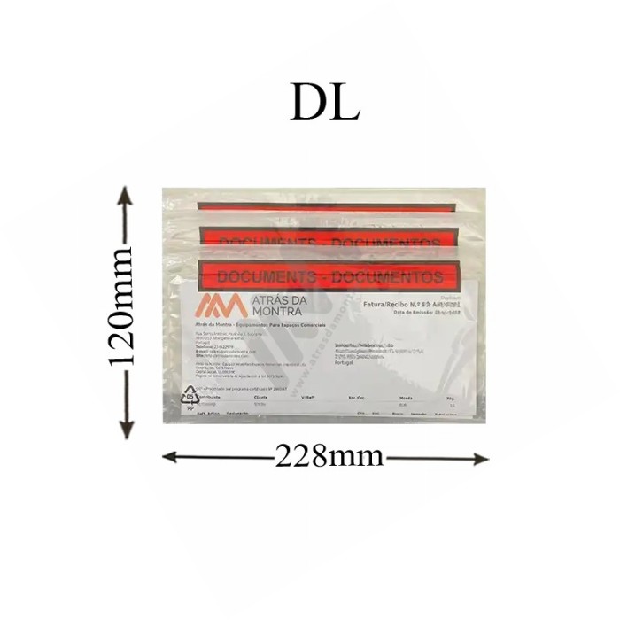 Envelopes Auto-adesivos Porta Documentos DL impresso 228x120mm