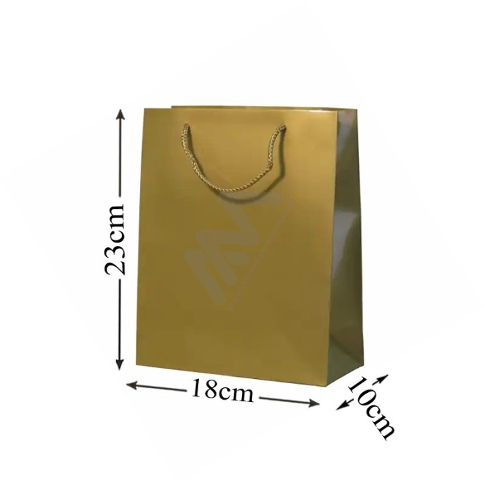 Gold Rope Handle Paper Bag 160 g/m² 18x23x10 - 12 units