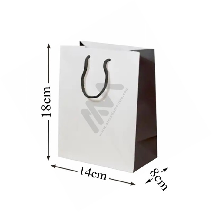 White / Black Rope Handle Paper Bag 160 g/m² 14x18x8 - 12 units