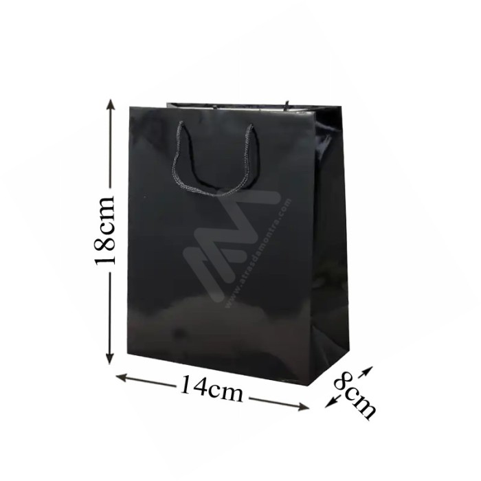 Black Rope Handle Paper Bag 160 g/m² 14x18x8 - 12 units