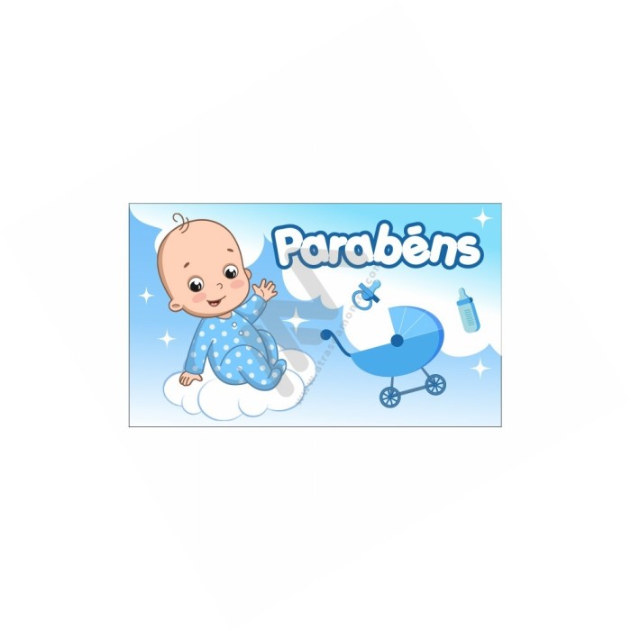 Roll with 200 Sticker Labels "Parabéns" - Blue
