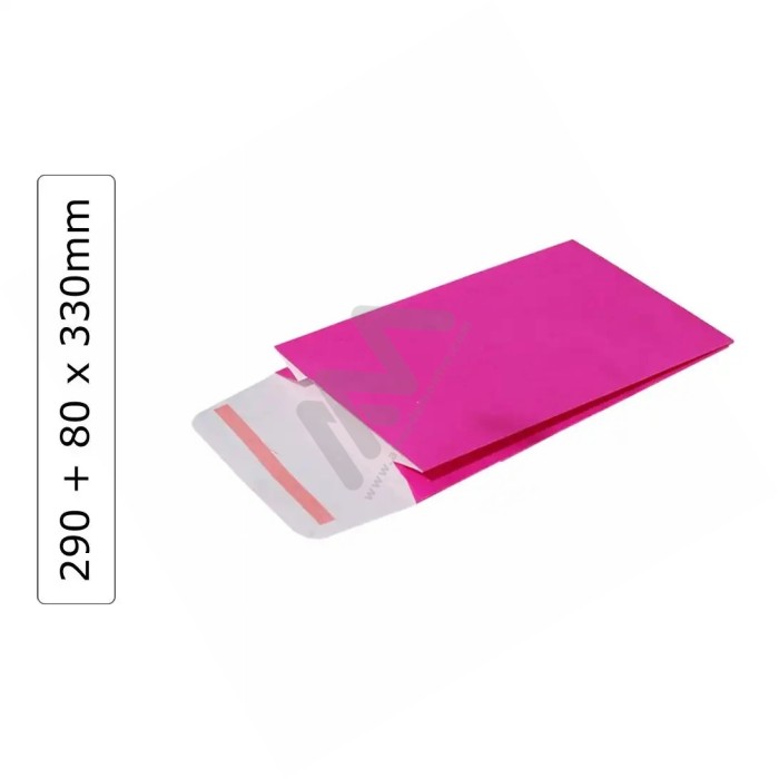 Pink GIFT ENVELOPES 290+80x330 with adhesive ribbon - 100 units