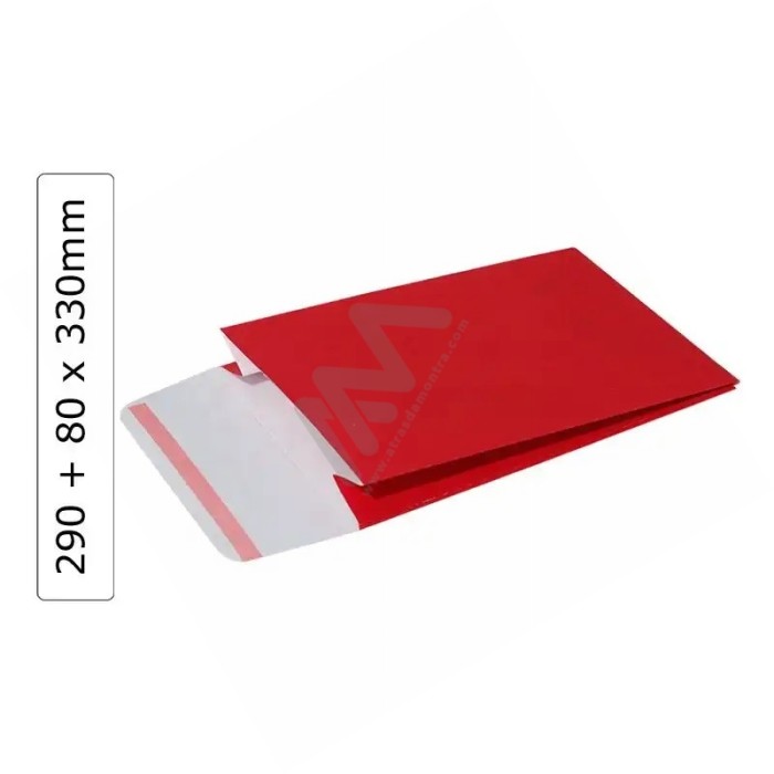 Red GIFT ENVELOPES 290+80x330 with adhesive ribbon - 100 units