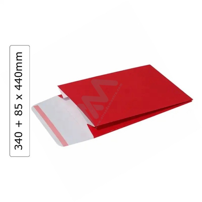 Red GIFT ENVELOPES 340+85x440 with adhesive ribbon - 100 units