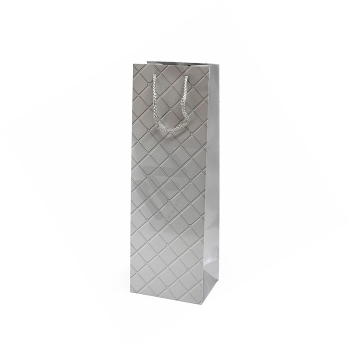 210 g/m² Checkered Silver Rope Handle Paper Bags for bottles 12x36x9