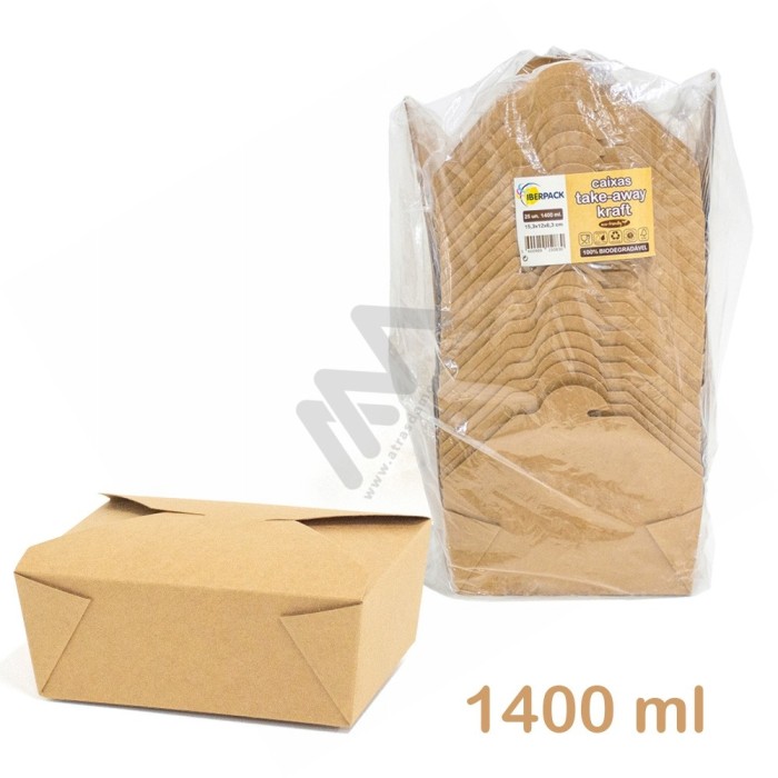 Kraft Take Away Box 1400 ml - Pack 25 Units