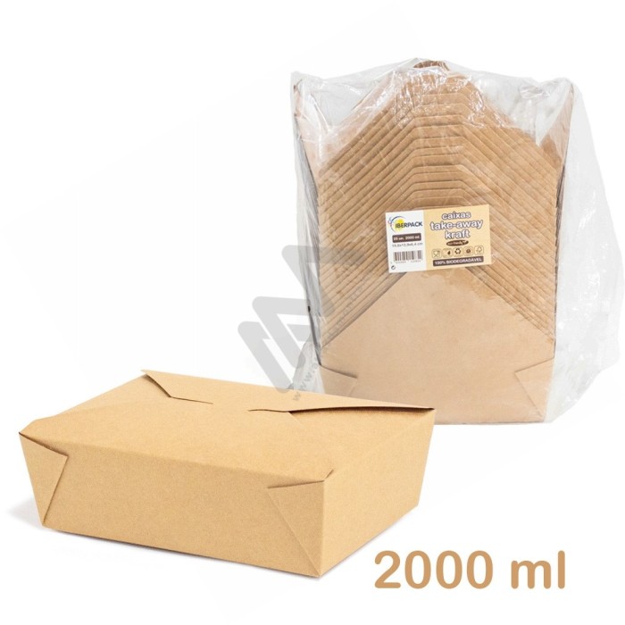 Kraft Take Away Box 2000 ml - Pack 25 Units